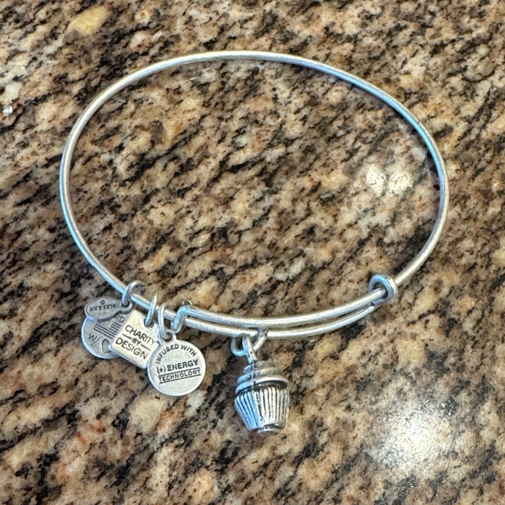 Alex and Ani Silver Charm Bracelet with Cupcake